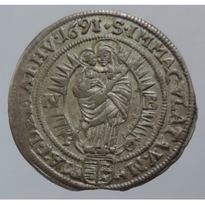 Leopold I. 1657-1705, VI krejcar 1691 NB-PO Nagybánya, typ S.IMMACVLATA, letopočet přerytý, Huszár 1457 RR
