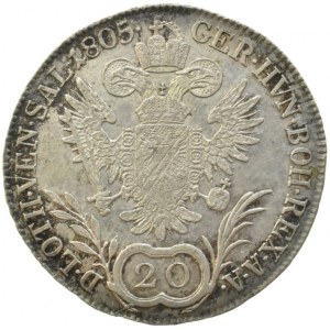 František II. 1792-1835, 20 krejcar 1805 B, uherská koruna, nep.just.