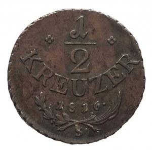 František II. 1792-1835, Cu 1/2 krejcar 1816 S, krásná patina