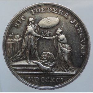 Leopold II. 1790-1792, AR medaile 1791 na holdování v Belgii 38mm/25,545g