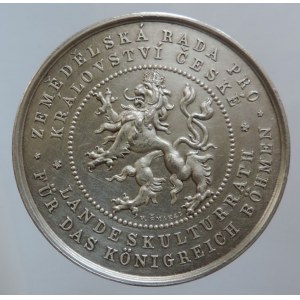 FJI 1848-1916, AR medaile 43mm/23,95g, sign. V.Šmakal, Zemědělská rada pro království české, český lev/nápis ve věnci