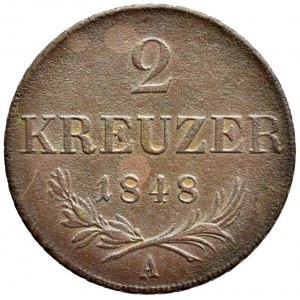 REVOLUCE 1848-1849, 2 krejcar 1848 A, tmavá patina