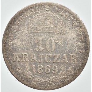 10 krejcar 1869 KB, mělká ražba, patina