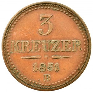 3 krejcar 1851 B, zc.ne.prysky, dr.hr.