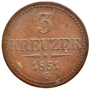 3 krejcar 1851 G, dr.škr., R