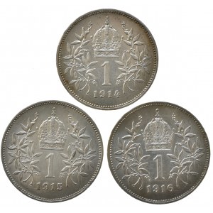 1 kor. 1914, 1915, 1916, b.z.,3 ks