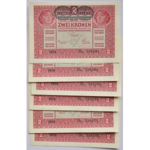 Rakousko-Uhersko, 2 K 1917 - přetisk Deutschösterreich, série 1614, čísla po sobě 340676-340681, 6 ks