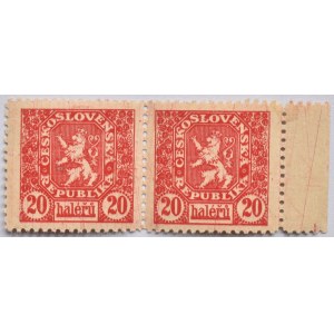 Kolky, kolek 20 hal. 1919 k označení prvních československých bankovek, zoubkované, nelepené, 2 ks, RR