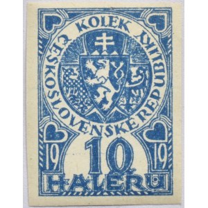 Kolky, kolek 10 hal. 1919 k označení prvních československých bankovek, stříhaný, nelepený, RR