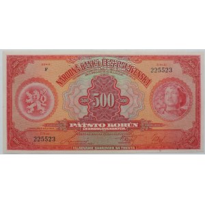 ČSR, 500 Kč 2.5.1929, série F 225523, Bajer 23c), perf. SPECIMEN