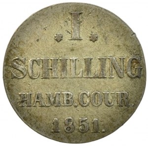 Hamburg - město, 1 schiling 1851, AKS 19