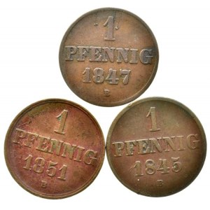 Hannover, Ernst August 1837-1851, 1 pfennig 1845 B, 1847 B, 1851 B, AKS 129, 3 ks