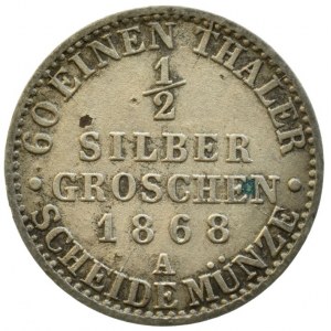 Prusko, Wilhelm I. 1861-1888, 1/2 silbergroschen 1868 A, AKS 104