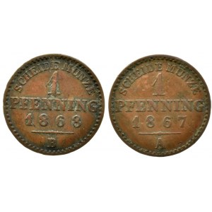 Prusko, Wilhelm I. 1861-1888, 1 pfennig 1867 A, 1868 B, AKS 108, 2 ks
