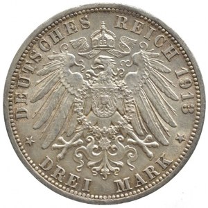 Prusko, Wilhelm II., 1888 - 1918, 3 marka 1913 A - 25.výročí vlády, dr.hr.
