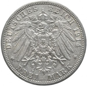Prusko, Wilhelm II., 1888 - 1918, 3 marka 1914 A - císař v uniformě, dr.hr., nep.rysky