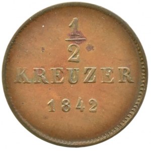 Württemberg, Wilhelm I. 1816-1864, 1/2 krejcar 1842, AKS 115, hr.