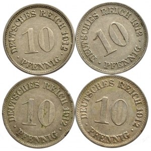 10 pfennig 1912 A, D, F, G, 4 ks