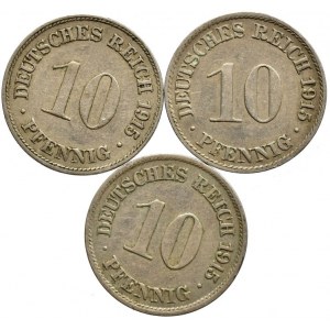 10 pfennig 1915 A, D, J, 3 ks