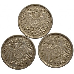 5 pfennig 1908 G, 1910 F, 1912 G, 3 ks