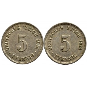 5 pfennig 1914 F, J, 2 ks