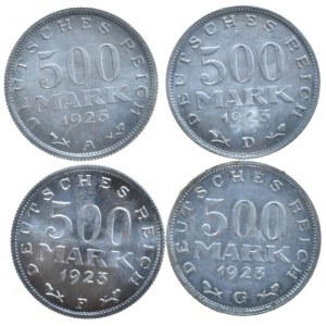 VÝMARSKÁ REPUBLIKA, 500 Marka 1923 A, D, F, G, 4 ks