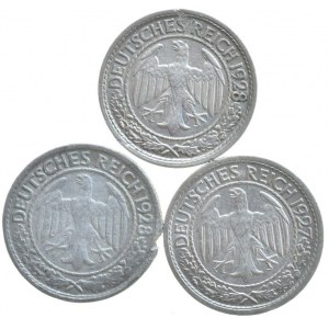 VÝMARSKÁ REPUBLIKA, 50 pfennig 1927 G, 1928 D, 1928 F, 3ks