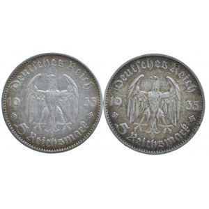 NĚMECKO III. ŘÍŠE, 5 Marka 1935 A, 1935 D kostel, 2 ks