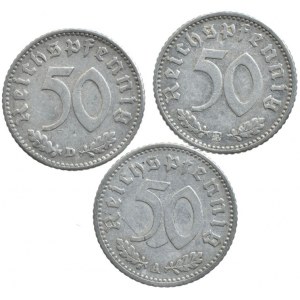 NĚMECKO III. ŘÍŠE, 50 pfennig 1935 A, D, E, 3 ks