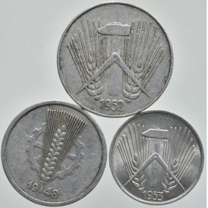 NDR, 10 pfennig 1948 A, 5 pfennig 1953 A, 1 pfennig 1952 A, 3 ks