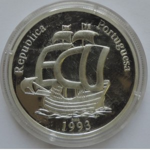 1 ECU 1993, Portugalsko, Vasco da Gama/plachetnice, 20g, Ag 999, kapsle