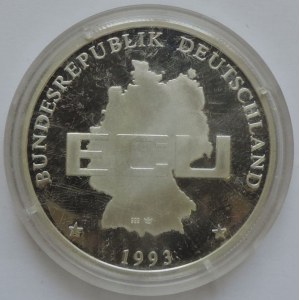 1 ECU 1993, Německo, Beethoven/mapa sjednoceného Německa, 20g, Ag 999, kapsle
