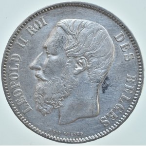 Belgie, Leopold II. 1865-1909, 5 frank 1870, KM.24, vlas.škr.