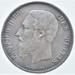 Belgie, Leopold II. 1865-1909, 5 frank 1873, KM.24, nep.škr.