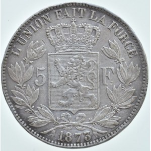 Belgie, Leopold II. 1865-1909, 5 frank 1873, KM.24, nep.škr.