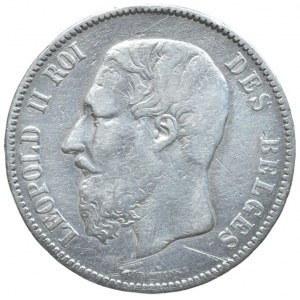 Belgie, Leopold II. 1865-1909, 5 frank 1873, KM.24, dr.hr., dr.škr.