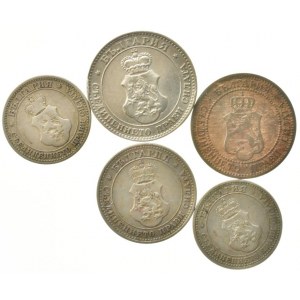 Bulharsko, Ferdinand I. 1887-1918, 20 stotinek 1912, 10 stotinek 1912, 5 stotinek 1906, 1913, 2 stotinky 1912, 5 ks