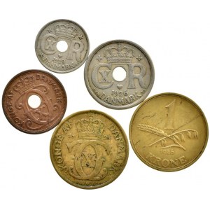 Dánsko, Christian X. 1912-1947, 1 krone 1925, 46, 25 ore 1926, 10 ore 1929, 2 ore 1928, 5 ks