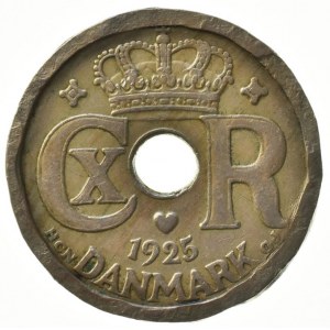 Dánsko, Christian X. 1912-1947, 25 ore 1925, KM# 823.1, pošk.hrana