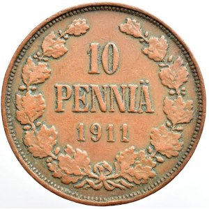 Finsko pod Ruskem, Mikuláš II. 1894 - 1917, 10 pennia 1911, KM# 14