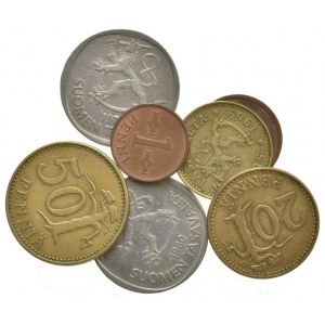 Finsko, 1 marka 1971, 80, 50 pennia 1963, 20 pennia 1963, 10 pennia 1969, 5 pennia 1969, 1 penni 1963, 7 ks