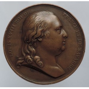 Francie, Ludvík XVIII. 1815-1824, Bz medaile 1814, sign. Andrieu, 40mm, opis rv: IL PORTE LA PAIX DU MONDE , nep.hr.