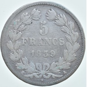 Francie, Ludvík Filip I. 1830-1848, 5 Frank 1839 A Paříž
