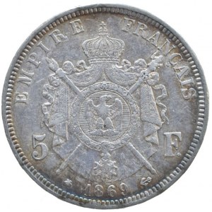Francie, Napoleon III. 1852 - 1871, 5 Frank 1869 A, Paříž, KM.799.1