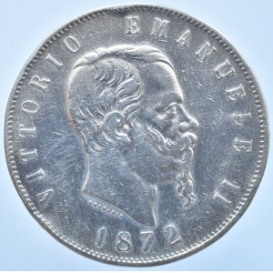 Itálie, Viktor Emanuel II. 1861-1878, 5 lira 1872 M-BN, KM#8.3, rysky, hr.