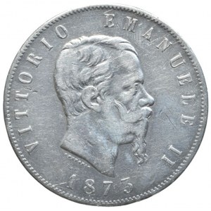 Itálie, Viktor Emanuel II. 1861-1878, 5 lira 1873 M-BN, KM#8.3, rysky