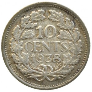 Nizozemí, Wilhelmina I. 1890-1948, 10 cent 1938, KM 163, Ag, sbírkový