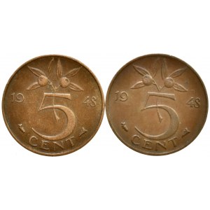 Nizozemí, Wilhelmina I. 1890-1948, 5 cents 1948, 2 ks