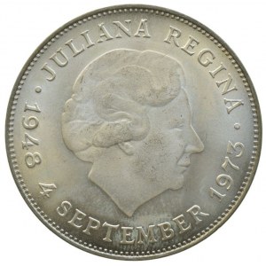 Nizozemí, Juliana 1948-1981, 10 gulden 1973 - 25 let vlády, KM 196 (Ag720, 25g)