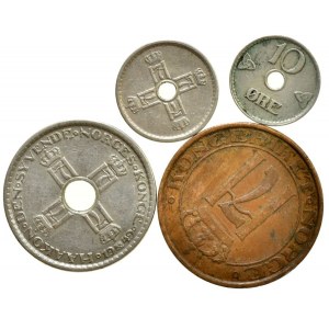 Norsko, Haakon VII. 1905-1957, 1 krone 1949, 25 ore 1950, 10 ore 1926, 5 ore 1930, 4 ks